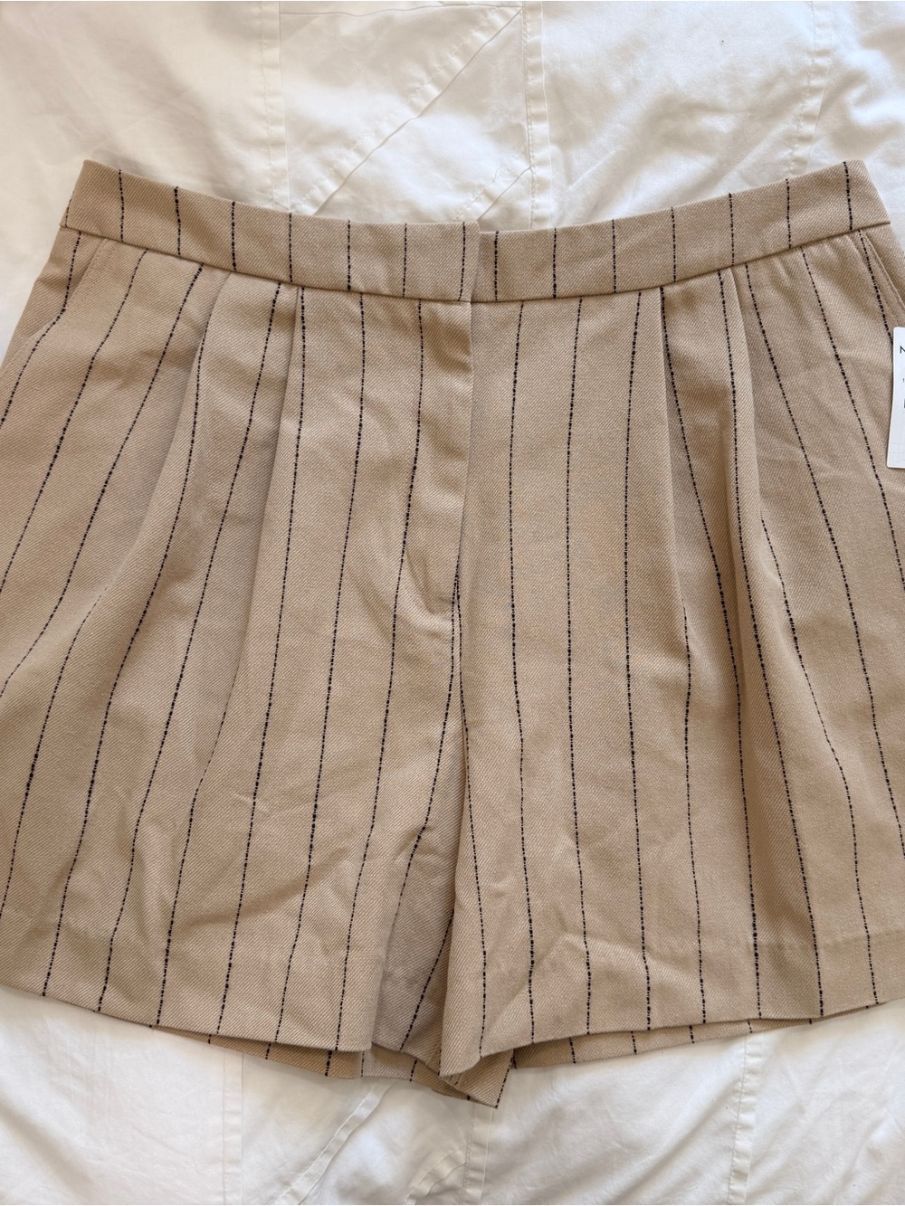 Halogen Tan Pinstripe High-Waist Pleated Shorts